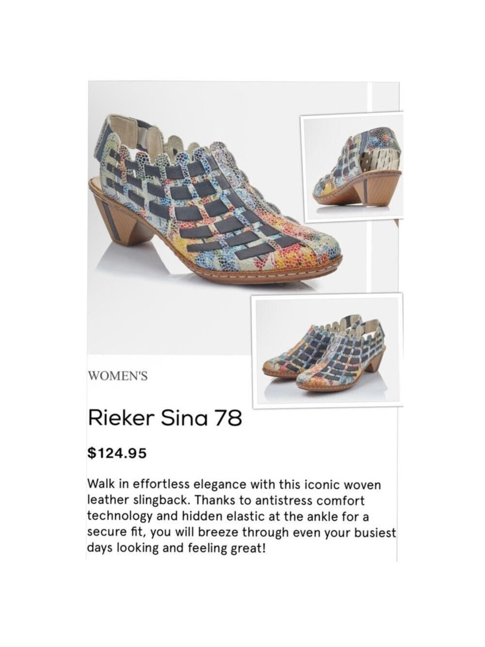 Rieker Coastal Cowgirl Mosaic Leather lightweight Heel Clog Boho Artsy size 9